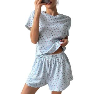image:imageCHARTOU 2 Piece Lounge Sets for Women Summer Y2k Crop Tshirt Floral Shorts Set Matching Vacation OutfitsBlue