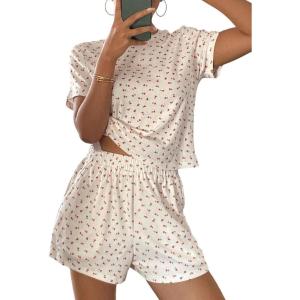 image:imageCHARTOU 2 Piece Lounge Sets for Women Summer Y2k Crop Tshirt Floral Shorts Set Matching Vacation OutfitsWhite