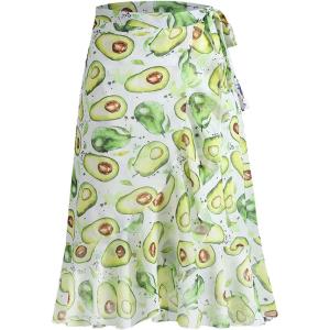 image:imageCHARTOU Women Summer Beach Boho Wrap Skirt Floral Printed Side Tie Knot A Line Asymmetrical Short SkirtAvocado