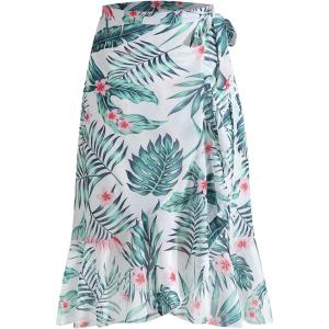 image:imageCHARTOU Women Summer Beach Boho Wrap Skirt Floral Printed Side Tie Knot A Line Asymmetrical Short SkirtBanana Leaf