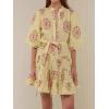 image:imageCHARTOU Floral Cotton Linen Dress Women Summer Puff Sleeve Button Down Wrap Tie Waist Shirt Dress with BeltYellow