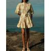 image:imageCHARTOU Floral Cotton Linen Dress Women Summer Puff Sleeve Button Down Wrap Tie Waist Shirt Dress with BeltYellow