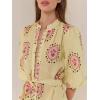image:imageCHARTOU Floral Cotton Linen Dress Women Summer Puff Sleeve Button Down Wrap Tie Waist Shirt Dress with BeltYellow