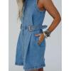 image:imageCHARTOU Summer Denim Dress for Women Button Down Sleeveless Cowgirl Mini Jean Dress with BeltBlue