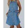 image:imageCHARTOU Summer Denim Dress for Women Button Down Sleeveless Cowgirl Mini Jean Dress with BeltBlue