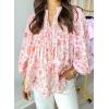 image:imageCHARTOU Women Floral Boho Chiffon Shirt V Neck Balloon Long Sleeve Shirred Tunic Top BlousesPink