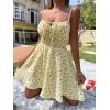image:imageCHARTOU Women Floral Boho Spaghetti Strap Sundress Sleeveless Smocked A Line Mini DressYellow