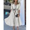 image:imageCHARTOU Women Polka Dot Maxi Dress Lapel Puff Sleeve Button Down Summer Flowy Dress with BeltWhite