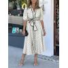image:imageCHARTOU Women Polka Dot Maxi Dress Lapel Puff Sleeve Button Down Summer Flowy Dress with BeltWhite