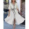 image:imageCHARTOU Women Polka Dot Maxi Dress Lapel Puff Sleeve Button Down Summer Flowy Dress with BeltWhite
