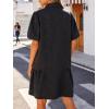 image:imageCHARTOU Women Puff Sleeve Short Denim Dress Loose Lapel Button Down Ruffle Hem Jean Shirt Dress with PocketsBlack