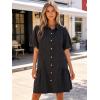 image:imageCHARTOU Women Puff Sleeve Short Denim Dress Loose Lapel Button Down Ruffle Hem Jean Shirt Dress with PocketsBlack
