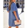 image:imageCHARTOU Women Puff Sleeve Short Denim Dress Loose Lapel Button Down Ruffle Hem Jean Shirt Dress with PocketsBlue