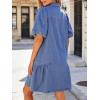 image:imageCHARTOU Women Puff Sleeve Short Denim Dress Loose Lapel Button Down Ruffle Hem Jean Shirt Dress with PocketsBlue
