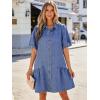 image:imageCHARTOU Women Puff Sleeve Short Denim Dress Loose Lapel Button Down Ruffle Hem Jean Shirt Dress with PocketsBlue