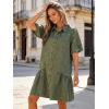image:imageCHARTOU Women Puff Sleeve Short Denim Dress Loose Lapel Button Down Ruffle Hem Jean Shirt Dress with PocketsGreen