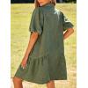 image:imageCHARTOU Women Puff Sleeve Short Denim Dress Loose Lapel Button Down Ruffle Hem Jean Shirt Dress with PocketsGreen