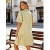 image:imageCHARTOU Women Puff Sleeve Short Denim Dress Loose Lapel Button Down Ruffle Hem Jean Shirt Dress with PocketsKhaki