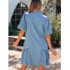 image:imageCHARTOU Women Puff Sleeve Short Denim Dress Loose Lapel Button Down Ruffle Hem Jean Shirt Dress with PocketsLight Blue