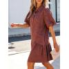 image:imageCHARTOU Women Puff Sleeve Short Denim Dress Loose Lapel Button Down Ruffle Hem Jean Shirt Dress with PocketsWine