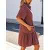 image:imageCHARTOU Women Puff Sleeve Short Denim Dress Loose Lapel Button Down Ruffle Hem Jean Shirt Dress with PocketsWine