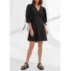 image:imageCHARTOU Women Puff Sleeve Short Dress Cotton Linen V Neck A Line Elastic High Waist Lace Up Vacation DressBlack