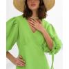 image:imageCHARTOU Women Puff Sleeve Short Dress Cotton Linen V Neck A Line Elastic High Waist Lace Up Vacation DressGreen