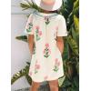 image:imageCHARTOU Women Summer Boho Floral Dress Short Puff Sleeve V Neck Trim Loose Mini Dress Casual Beach SundressBeige