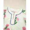 image:imageCHARTOU Women Summer Boho Floral Dress Short Puff Sleeve V Neck Trim Loose Mini Dress Casual Beach SundressBeige