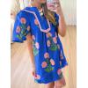 image:imageCHARTOU Women Summer Boho Floral Dress Short Puff Sleeve V Neck Trim Loose Mini Dress Casual Beach SundressBlue