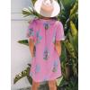 image:imageCHARTOU Women Summer Boho Floral Dress Short Puff Sleeve V Neck Trim Loose Mini Dress Casual Beach SundressPink