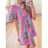 image:imageCHARTOU Women Summer Boho Floral Dress Short Puff Sleeve V Neck Trim Loose Mini Dress Casual Beach SundressPink