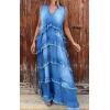 image:imageCHARTOU Women Summer Casual Denim Maxi Dress V Neck Sleeveless Tiered Distressed Jean DressDarkblue