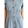 image:imageCHARTOU Women Summer Denim Dress Puff Sleeve Cinched Waist Button Down Long Denim DressBlue
