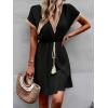 image:imageCHARTOU Women Summer Lace Crochet Knit Chiffon Mini Dress Short Sleeve High Waist A Line DressBlack