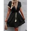 image:imageCHARTOU Women Summer Lace Crochet Knit Chiffon Mini Dress Short Sleeve High Waist A Line DressBlack