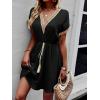 image:imageCHARTOU Women Summer Lace Crochet Knit Chiffon Mini Dress Short Sleeve High Waist A Line DressBlack
