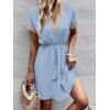image:imageCHARTOU Women Summer Lace Crochet Knit Chiffon Mini Dress Short Sleeve High Waist A Line DressDark Blue