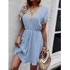 image:imageCHARTOU Women Summer Lace Crochet Knit Chiffon Mini Dress Short Sleeve High Waist A Line DressDark Blue