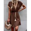 image:imageCHARTOU Women Summer Lace Crochet Knit Chiffon Mini Dress Short Sleeve High Waist A Line DressDark Brown
