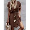 image:imageCHARTOU Women Summer Lace Crochet Knit Chiffon Mini Dress Short Sleeve High Waist A Line DressDark Brown