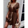 image:imageCHARTOU Women Summer Lace Crochet Knit Chiffon Mini Dress Short Sleeve High Waist A Line DressDark Brown