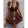 image:imageCHARTOU Women Summer Lace Crochet Knit Chiffon Mini Dress Short Sleeve High Waist A Line DressDark Brown