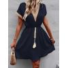 image:imageCHARTOU Women Summer Lace Crochet Knit Chiffon Mini Dress Short Sleeve High Waist A Line DressNavy