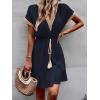 image:imageCHARTOU Women Summer Lace Crochet Knit Chiffon Mini Dress Short Sleeve High Waist A Line DressNavy