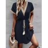 image:imageCHARTOU Women Summer Lace Crochet Knit Chiffon Mini Dress Short Sleeve High Waist A Line DressNavy