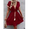 image:imageCHARTOU Women Summer Lace Crochet Knit Chiffon Mini Dress Short Sleeve High Waist A Line DressRed
