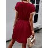 image:imageCHARTOU Women Summer Lace Crochet Knit Chiffon Mini Dress Short Sleeve High Waist A Line DressRed