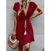 image:imageCHARTOU Women Summer Lace Crochet Knit Chiffon Mini Dress Short Sleeve High Waist A Line DressRed