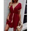 image:imageCHARTOU Women Summer Lace Crochet Knit Chiffon Mini Dress Short Sleeve High Waist A Line DressRed